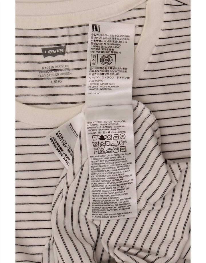 Levi's T-Shirt Homme Blanc Large en Coton à Fines Rayures