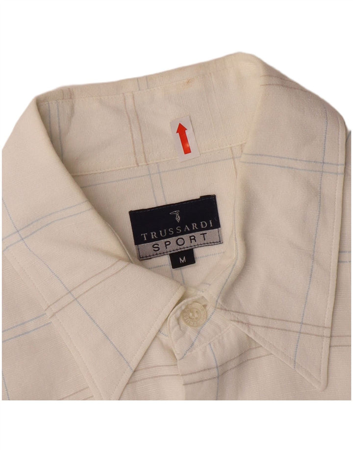 Trussardi Mens Checked  Shirt Medium Off White Plaid Cotton