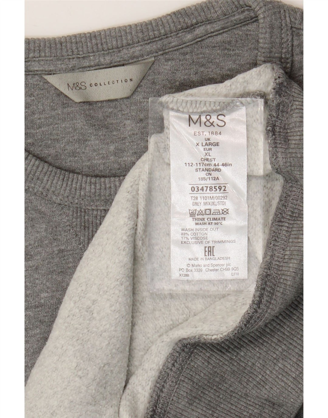 Marks & Spencer Herren Sweatshirt Pullover XL Grau Baumwolle