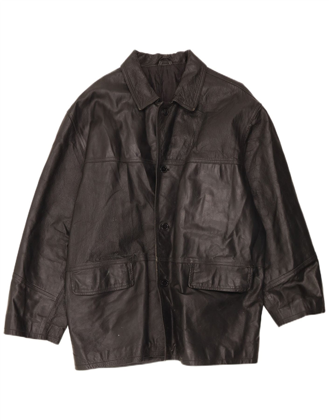 VINTAGE Veste en cuir homme IT 54 2XL Cuir noir