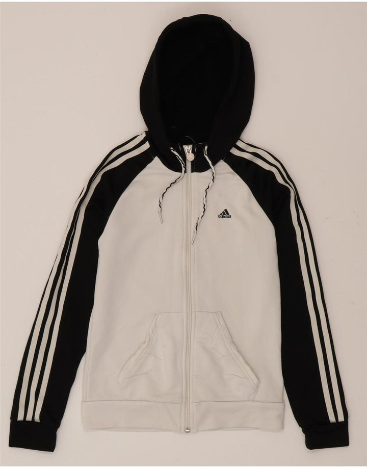 Adidas Womens Zip Hoodie Sweater UK 8 Small  White Colourblock Polyester