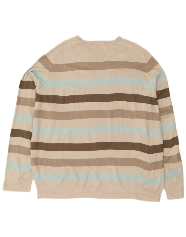 Marks & Spencer Herre Crew Neck Jumper Sweater 2XL Beige stribet akryl