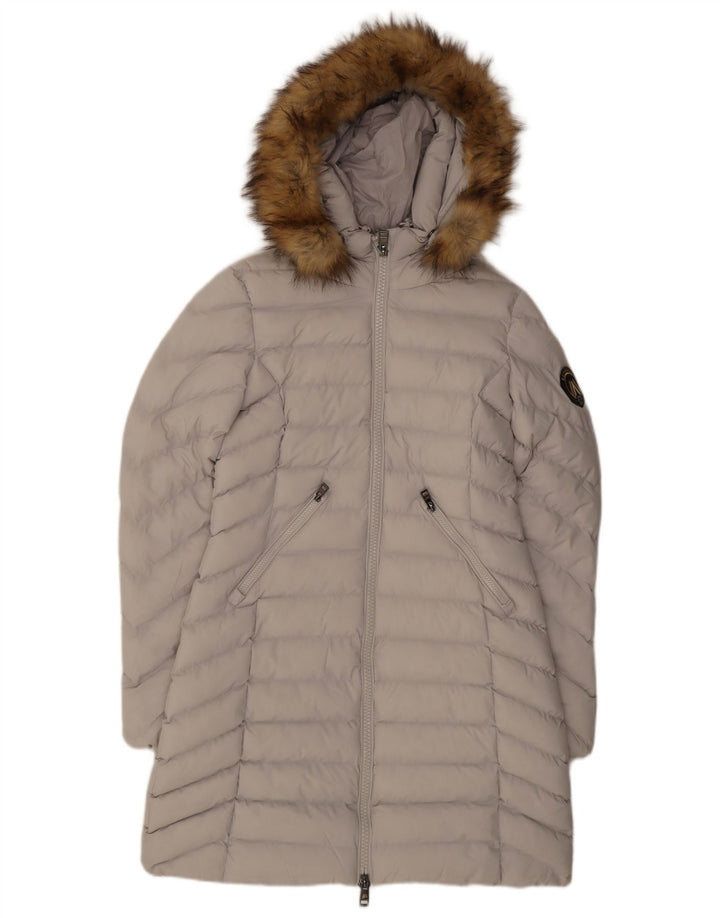 Superdry Womens Hooded Padded Coat UK 10 Small Grey Polyester