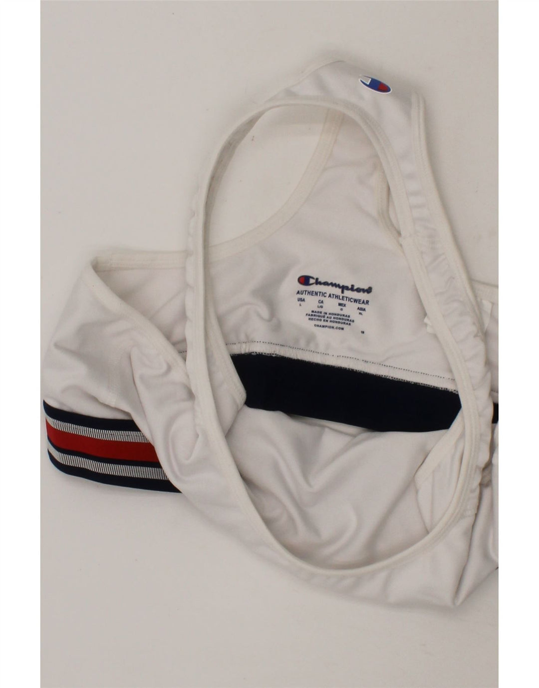 CHAMPION Womens Graphic Sport Bra Top UK 14 Large White Polyester Vintage Champion and Second-Hand Champion from Messina Hembry 