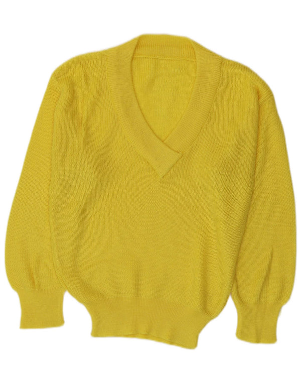 Sweter damski w stylu vintage z dekoltem w kształcie litery V, UK 16, duży, żółty