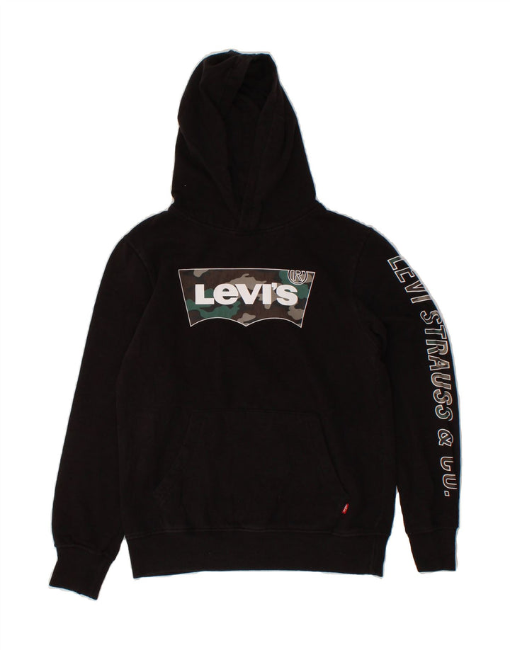 LEVI'S Boys Graphic Hoodie Jumper 10-11 Years Black Cotton Vintage Levi's and Second-Hand Levi's from Messina Hembry 