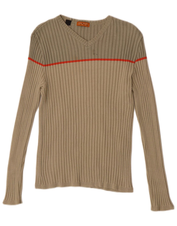 Zara Herre V-hals sweater Medium Beige Colourblock Bomuld