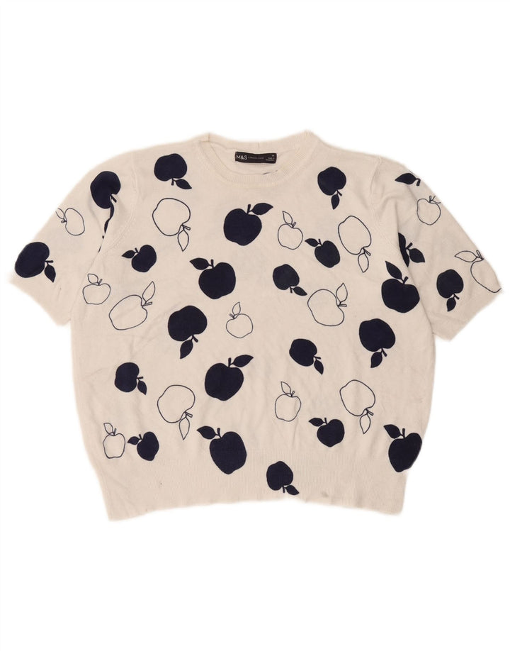 Marks & Spencer Womens Graphic Crew Neck Jumper Sweater UK 14 Large White