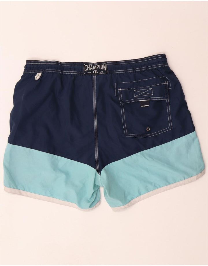 CHAMPION Mens Swimming Shorts Large  Navy Blue Colourblock