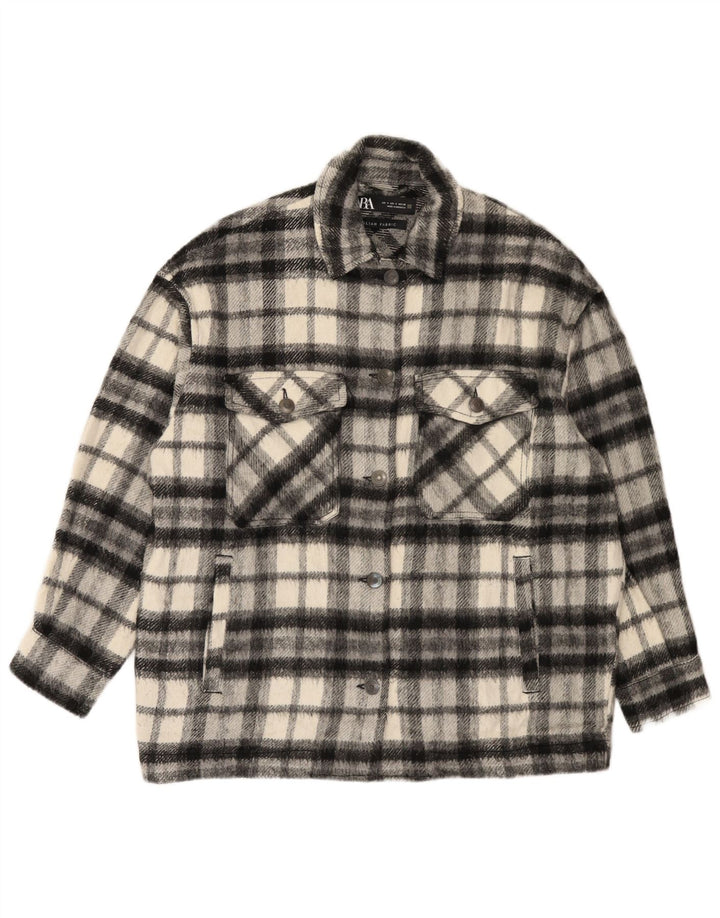 Zara Womens Oversized Bomber Jacket UK 10 Small Grey Check