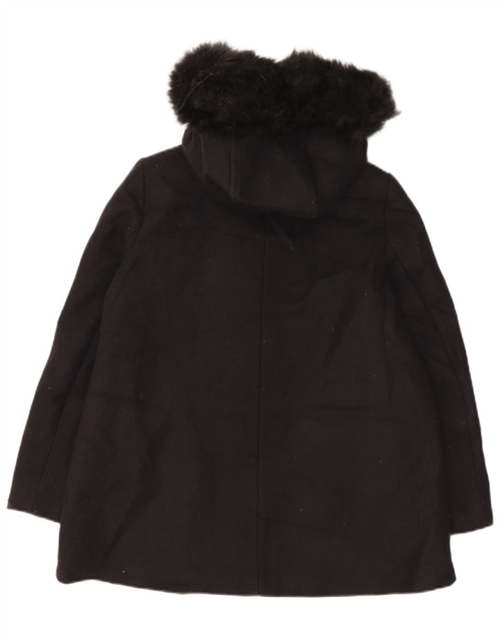 Zara Womens Hooded Oversized Overcoat UK 10 Small Black Wool