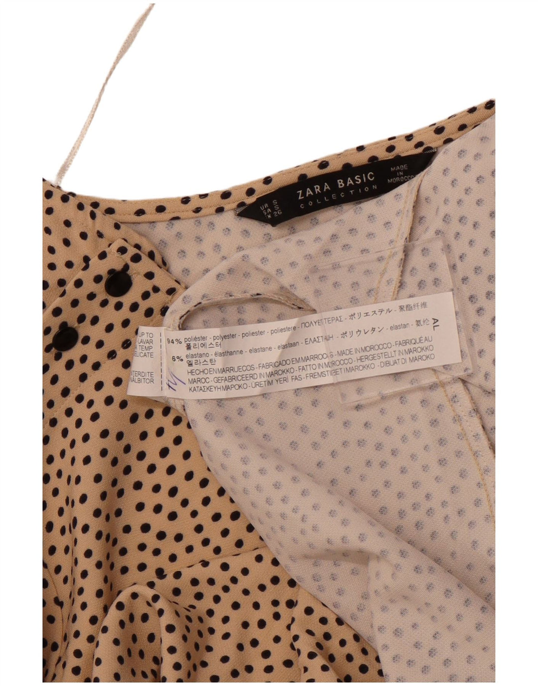 ZARA langærmet blusetop til kvinder DK 10 Lille beige plettet polyester