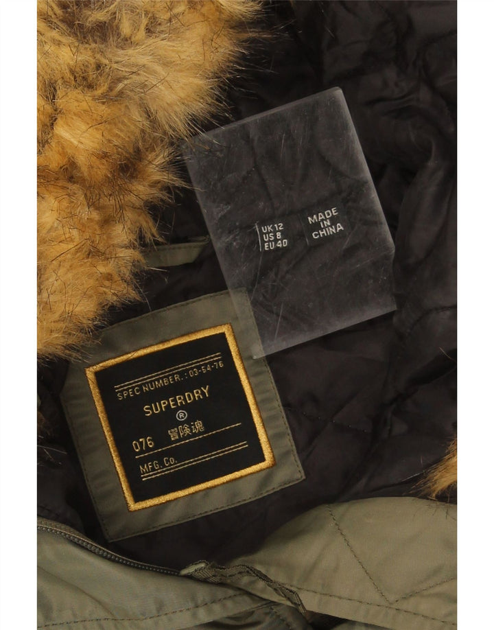 Superdry Parkajakke med hætte til kvinder UK 12 Medium Khaki Nylon