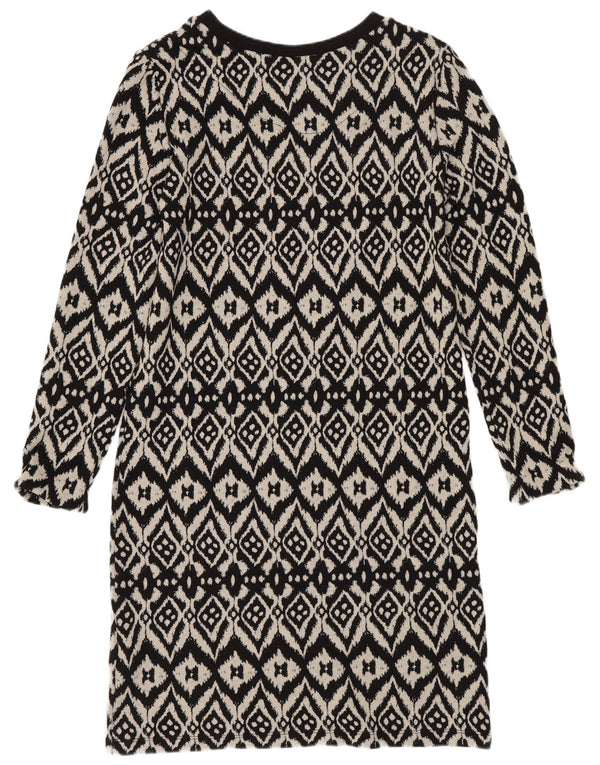 Marks & Spencer Womens Long Sleeve Jumper Dress UK 8 Small Black Geometric