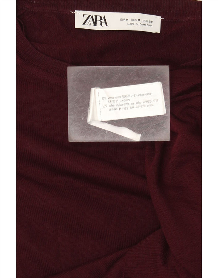 Zara Womens Boat Neck Jumper Sweater UK 14 Medium Maroon Viscose