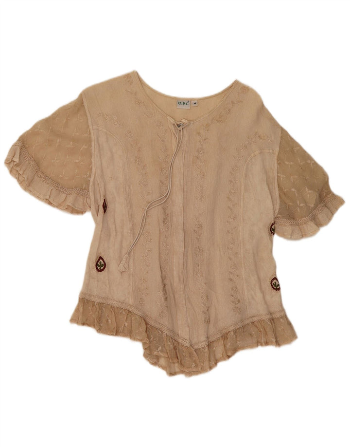 O.P.C Damen-Blusenoberteil UK 14 Mittelbeige geblümte Viskose