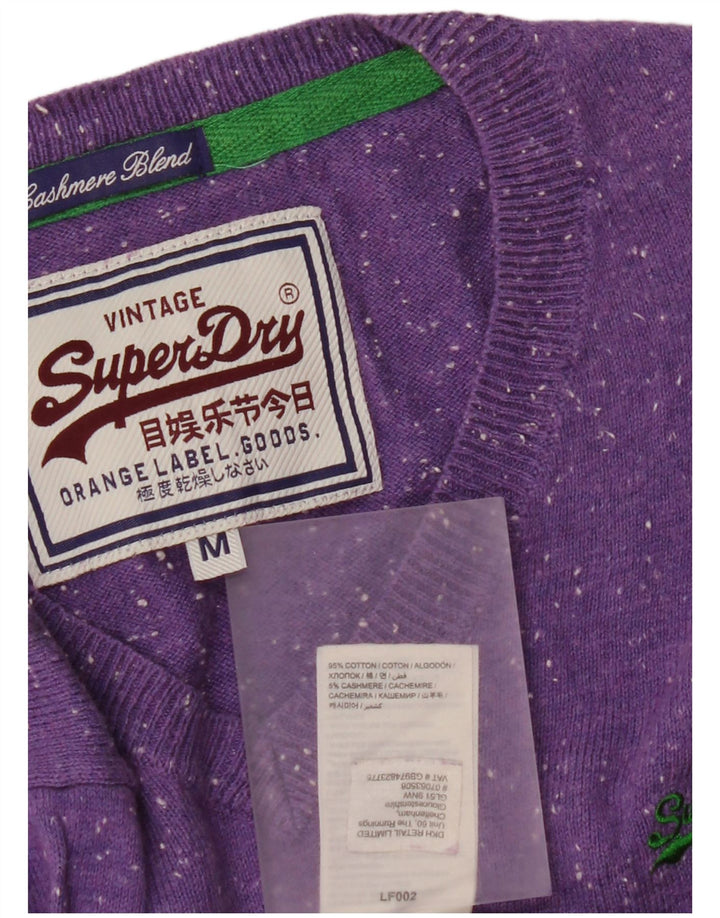 Superdry Mens V-Neck Jumper Sweater Medium Purple Flecked Cotton