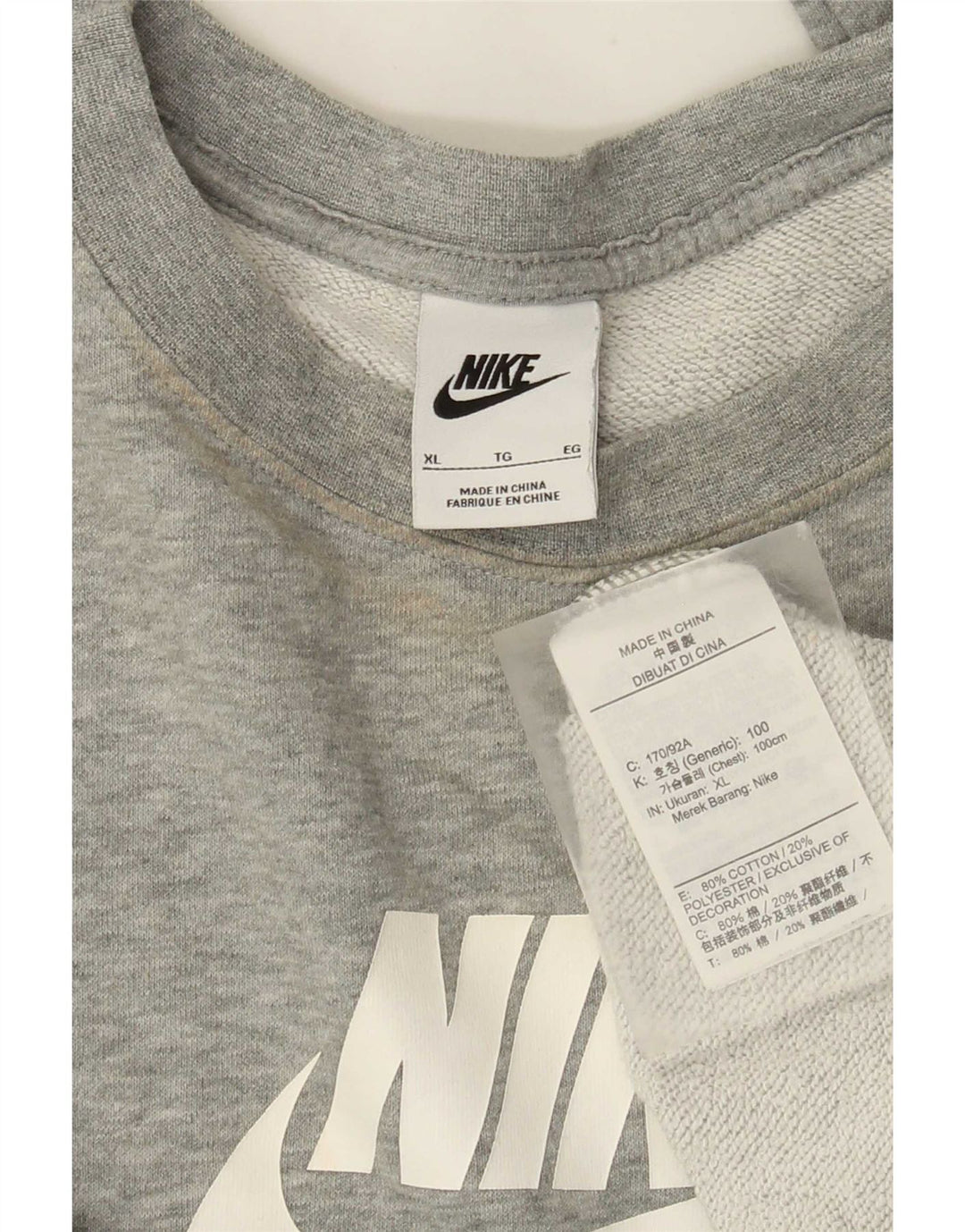 Nike Womens Graphic Oversized Sweatshirt Jumper UK 18 XL Grey Flecked