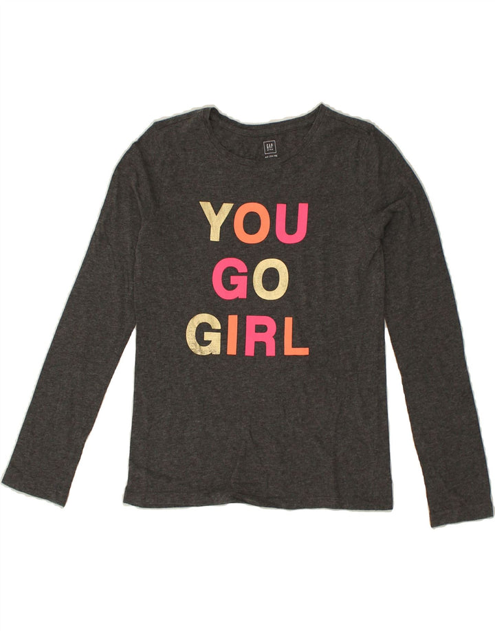 GAP Girls Graphic Top Long Sleeve 14-15 Years 2XL Grey Cotton | Vintage Gap | Thrift | Second-Hand Gap | Used Clothing | Messina Hembry 