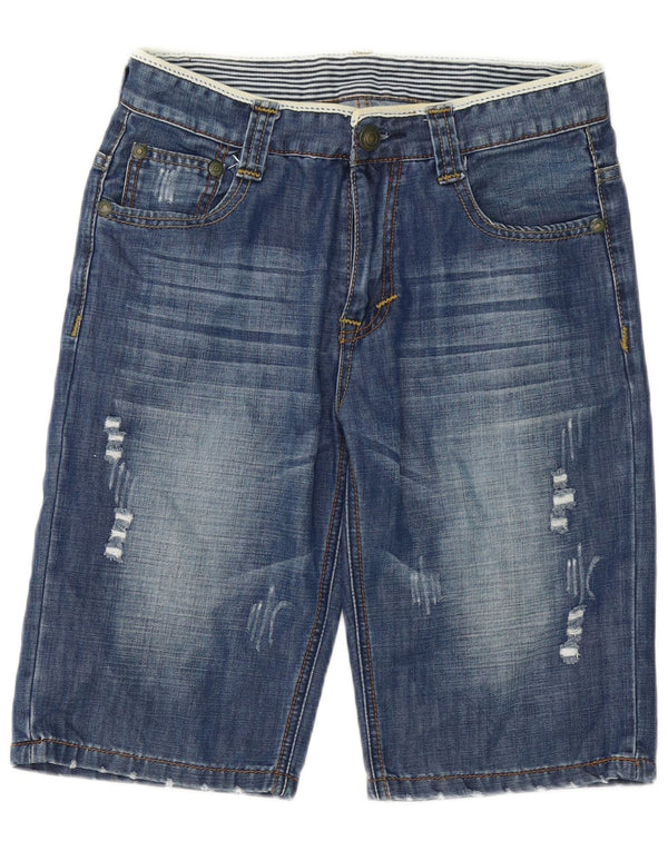 Shorts jeans masculinos vintage desgastados W32 algodão azul médio