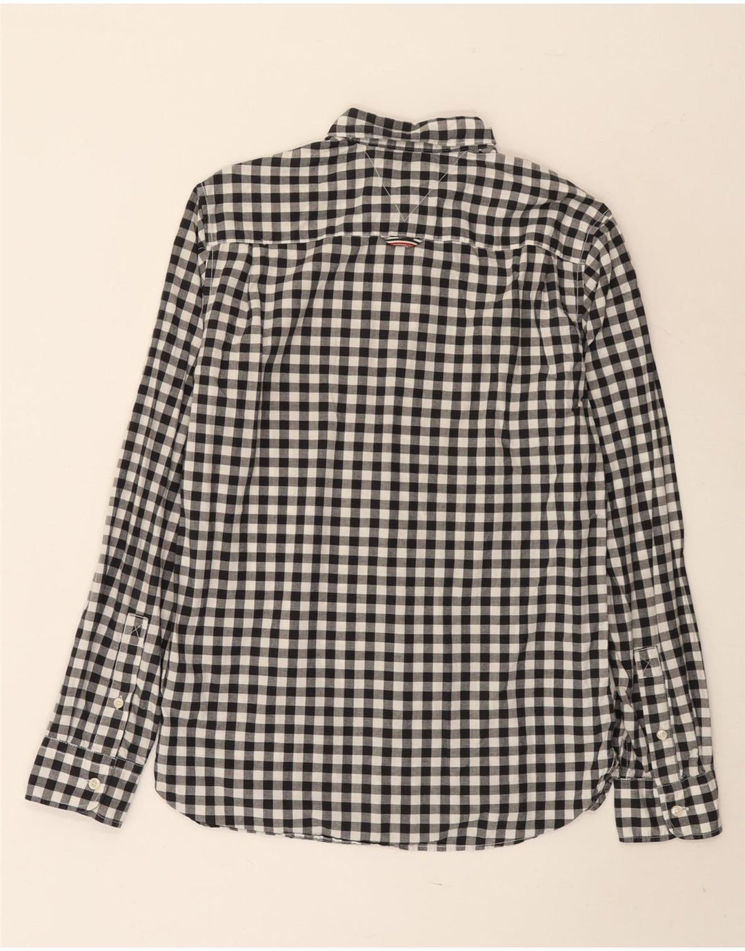 TOMMY HILFIGER Mens Shirt Small Black Gingham Cotton
