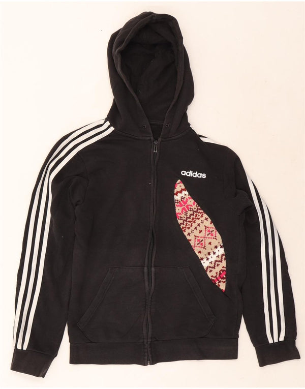 Adidas Womens Zip Hoodie Sweater UK 10 Small Black Fair Isle Cotton