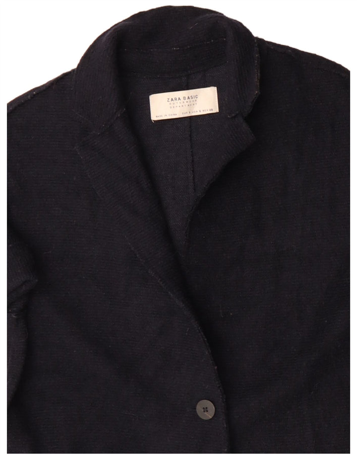 ZARA Womens Oversized Overcoat UK 10 Small Navy Blue Wool