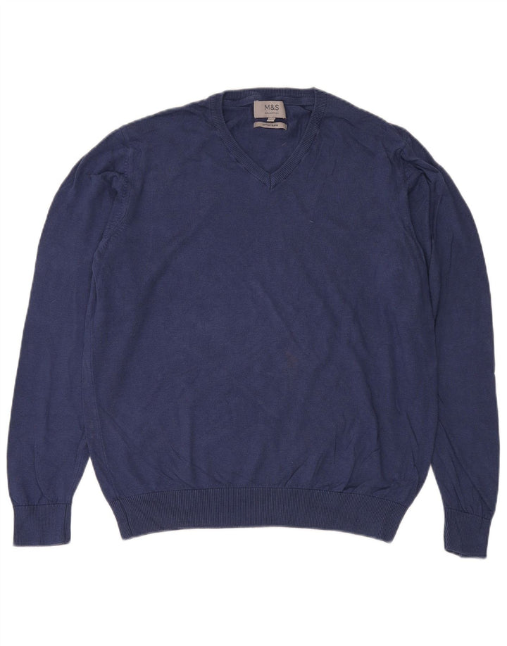 Marks & Spencer Herre V-hals sweater Stor marineblå bomuld