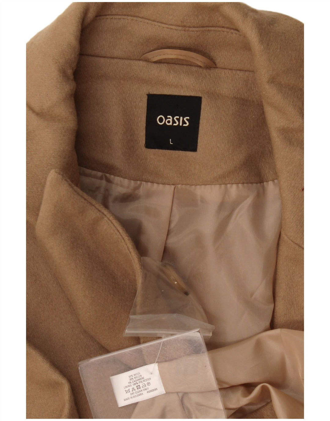 Oasis Womens Double Breasted Coat UK 16 Large Beige Wool