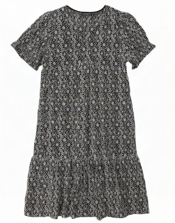 Marks & Spencer Damska wielowarstwowa sukienka UK 20 2XL Czarna bawełniana w kwiaty