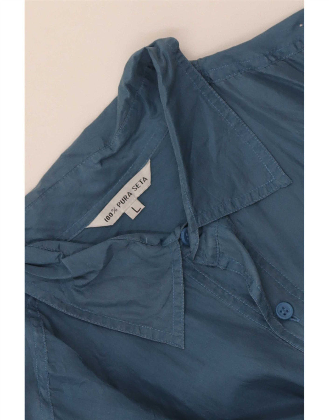 Camisa vintage de manga corta para hombre de seda azul grande