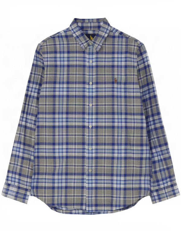 Ralph Lauren Mens Custom Fit Shirt Large Grey Check Cotton
