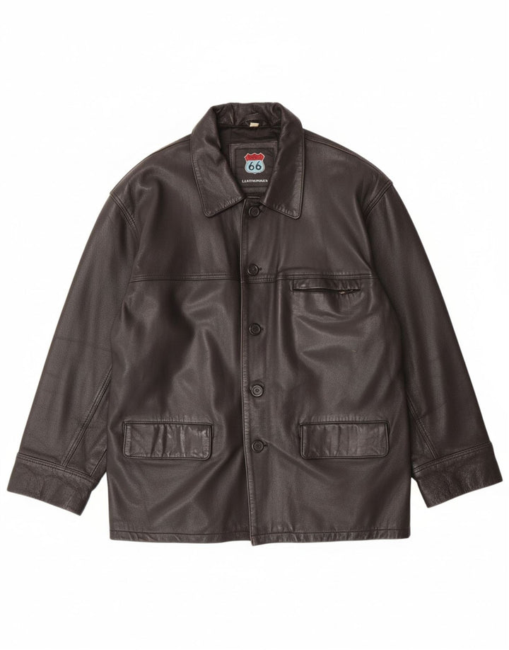 ROUTE 66 Mens Leather Jacket UK 42 XL Black Leather