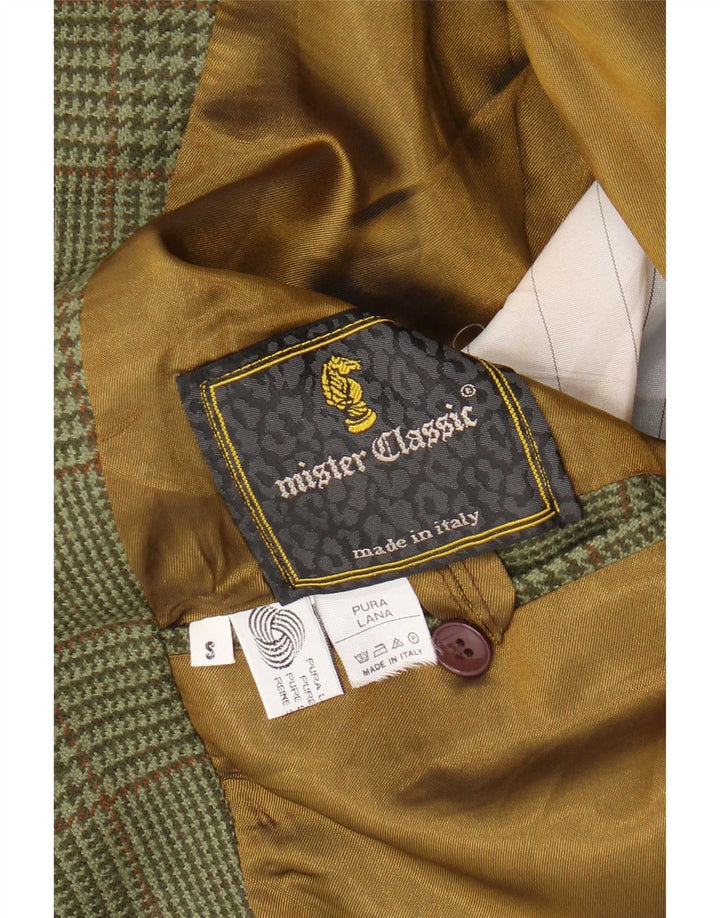 Vintage Mens 2 Button Blazer Jacket UK 36 Small Green Houndstooth Wool