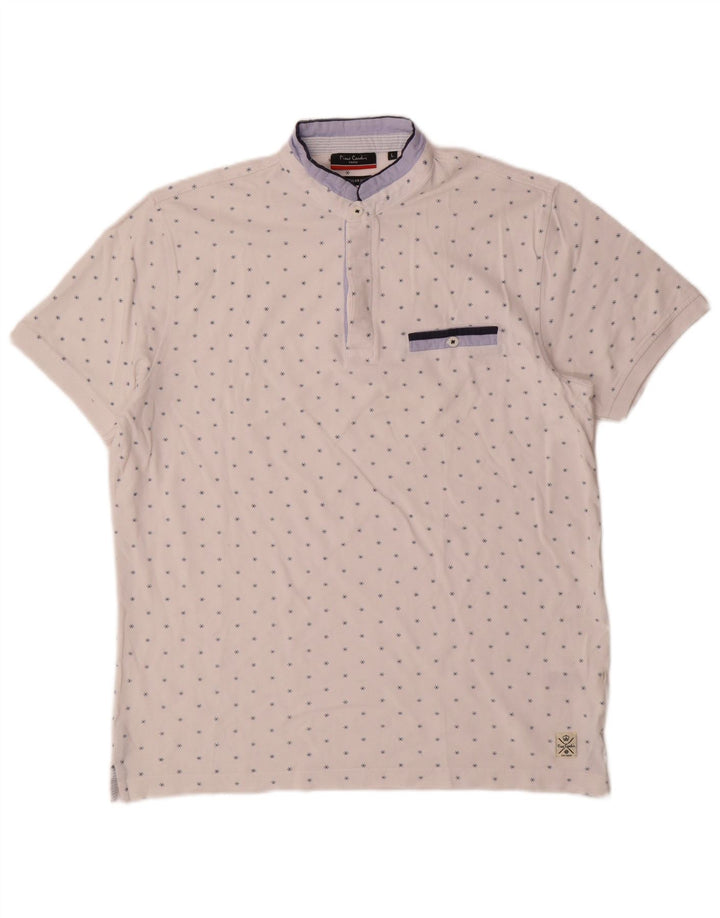 Pierre Cardin Mens Abstract Pattern Polo Shirt Large White Cotton