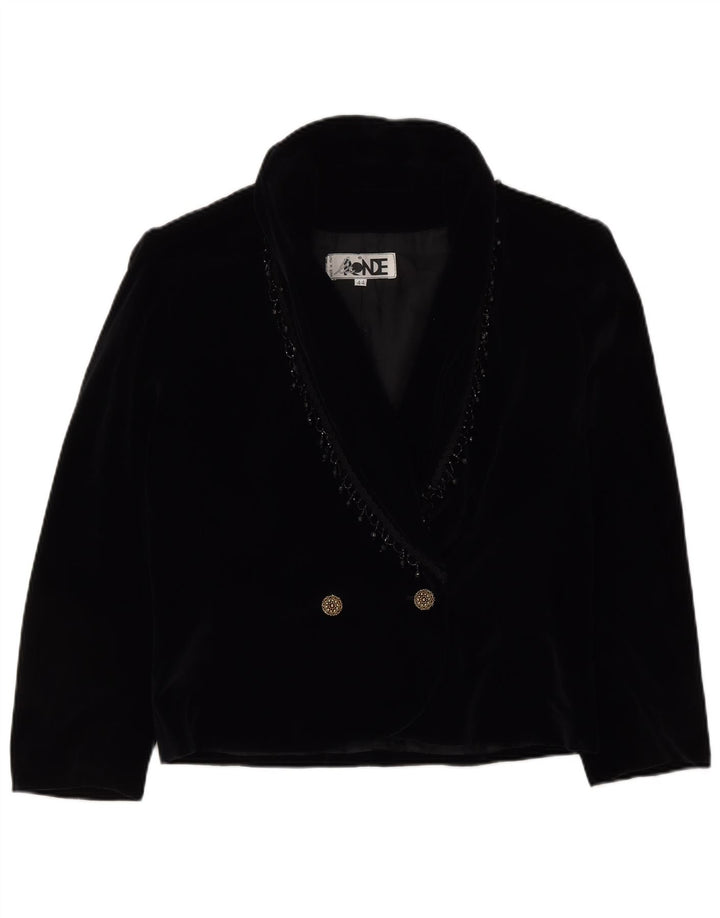 VINTAGE Womens Velvet Double Breasted Blazer Jacket IT 44 Medium Black