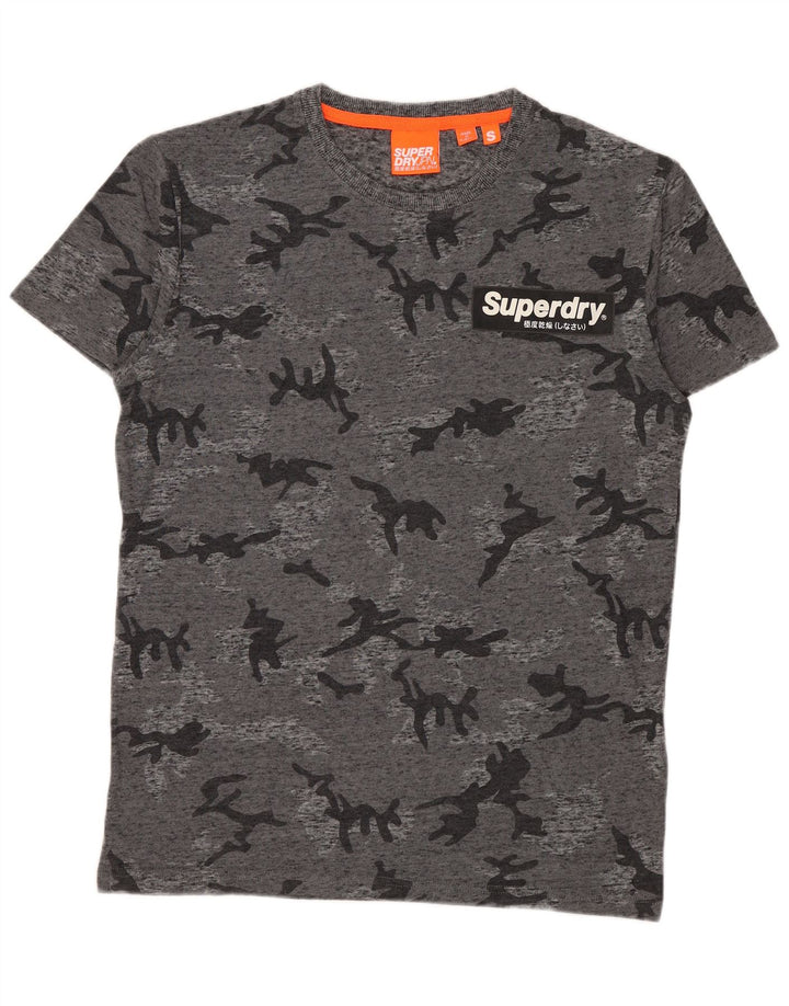 Superdry Mens T-Shirt Top Small Grey Camouflage Cotton