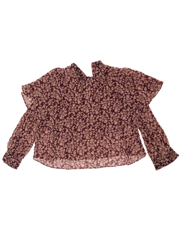 Zara Chemisier court surdimensionné à manches longues pour femme UK 6 XS Bordeaux Floral