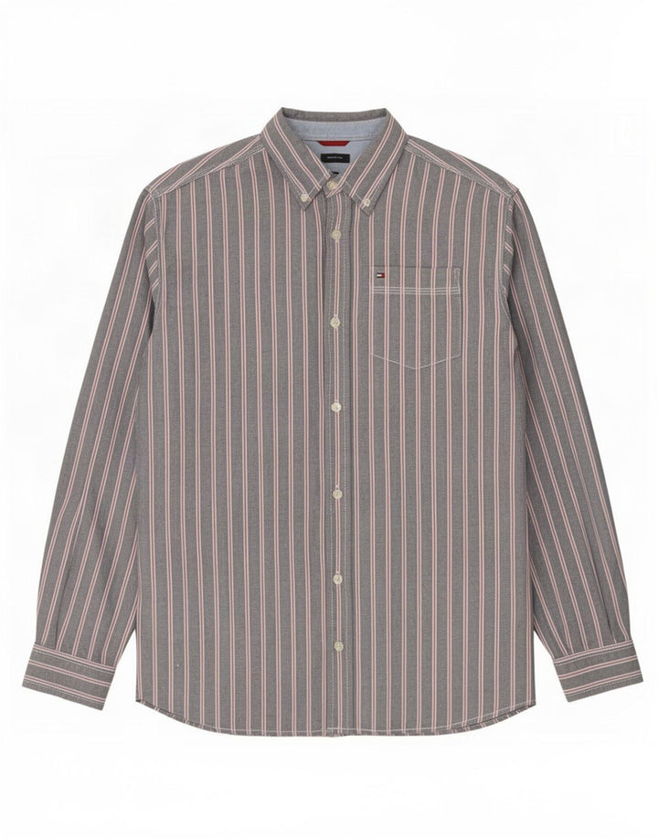 Tommy Hilfiger Mens Shirt Medium Grey Pinstripe Cotton
