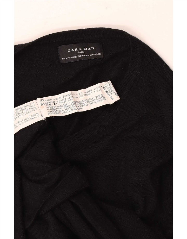 Zara Pull Col V Homme Noir Moyen Viscose