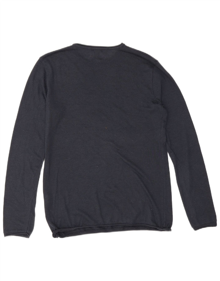 Zara Mens Crew Neck Jumper Sweater Small Navy Blue Cotton