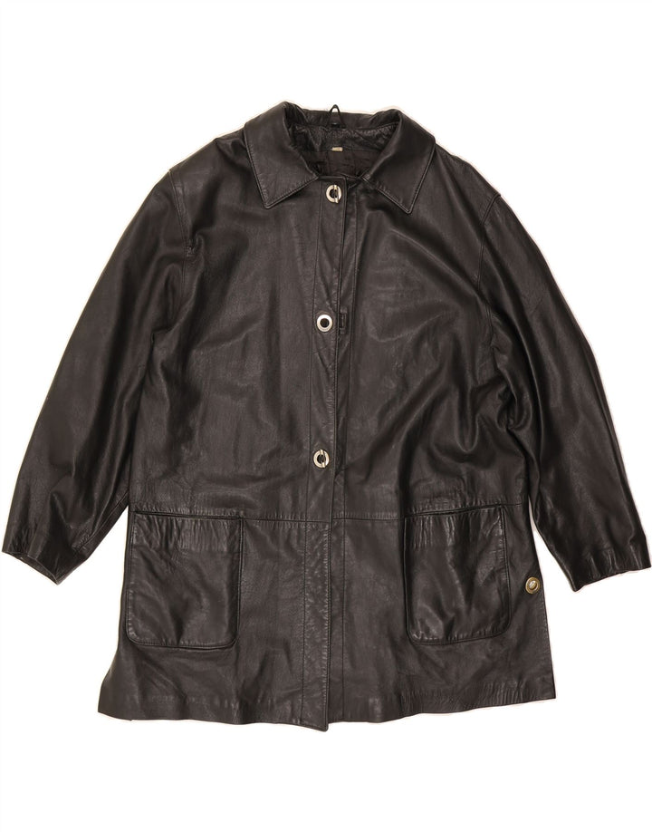 VINTAGE Womens Leather Coat UK 14 Medium Black Vintage Vintage and Second-Hand Vintage from Messina Hembry 