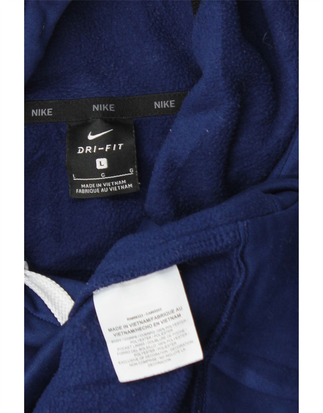 NIKE Mens Dri Fit Graphic Hoodie Jumper Large Navy Blue Polyester Vintage Nike and Second-Hand Nike from Messina Hembry 