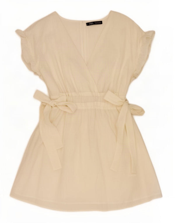 Vestido feminino Zara A-Line UK 12 Médio Off White Lyocell