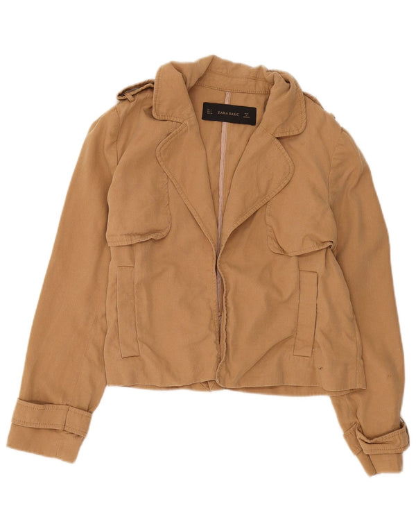 Zara Womens Open Oversized Military Jacket UK 10 Small Beige Lyocell
