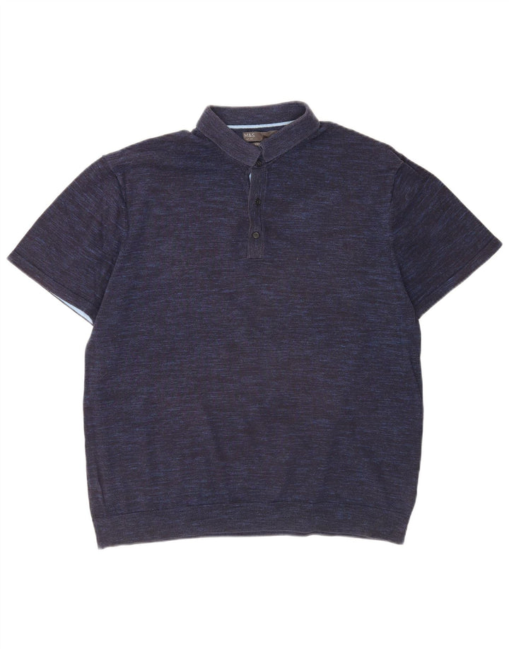 Marks & Spencer Mens Short Sleeve Polo Shirt Large Navy Blue Flecked