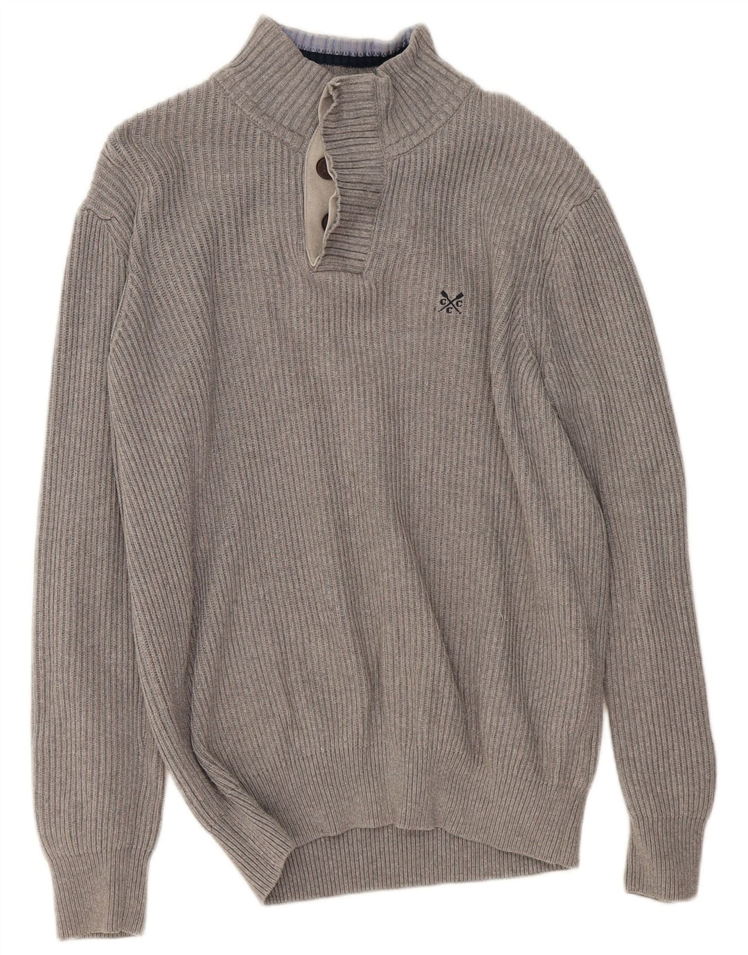 CREW CLOTHING Pulover pentru bărbați cu gât cu nasturi Pulover mare, gri, bumbac