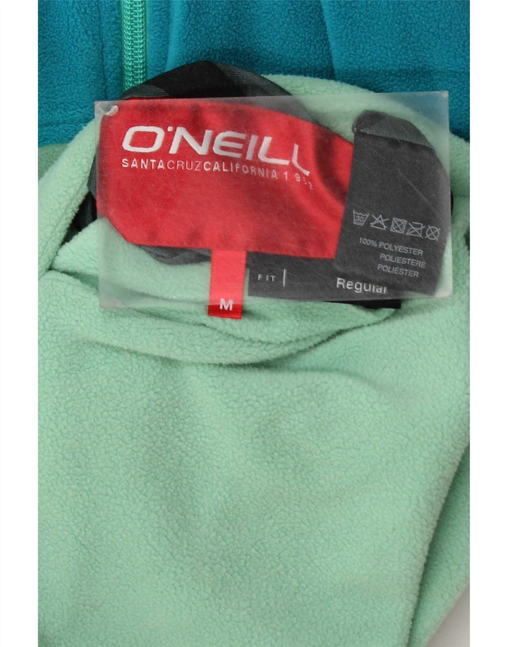 O'Neill Womens Hooded Fleece Jacket UK 12 Medium Green Colourblock
