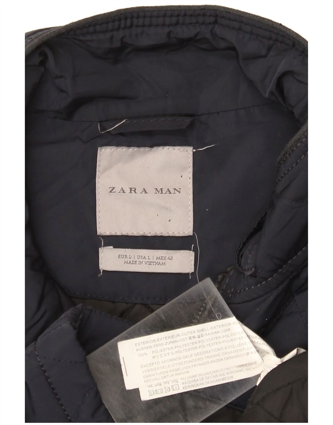 Giacca trapuntata da uomo Zara UK 40 grande in poliestere blu navy