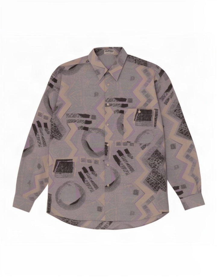 Vertigo Mens Shirt Large Blue Geometric Viscose